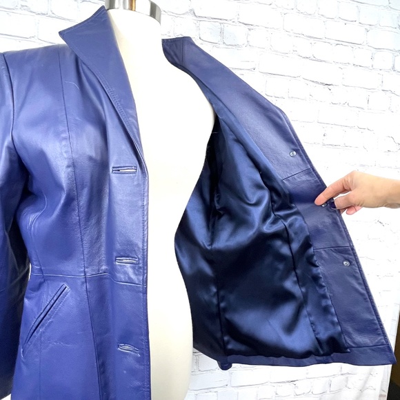 •NWOT VINTAGE |•TERRY LEWIS•| Purple Leather Blazer Jacket Size Medium - Picture 12 of 16